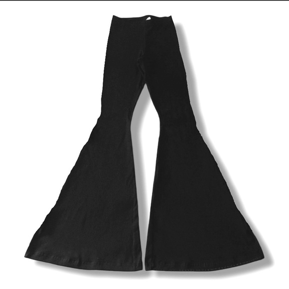 REGULAR LENGTH High Waisted Black Bell Bottom Pants Boho Hippie Rocker Flare Leg - Picture 8 of 8